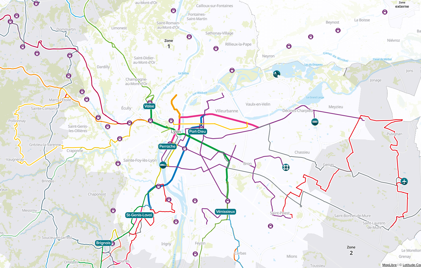 Carte des transports de Lyon